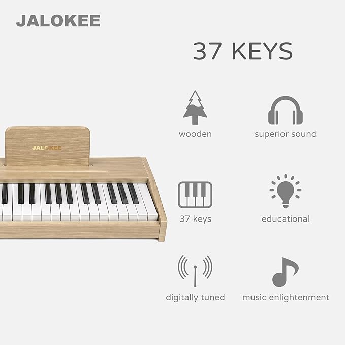 Kids Piano Keyboard, Digital Piano for Kids, Music Educational Instrument Toy, Wood Toy for 3+ Girls and Boys (Oak, 37 Keys)