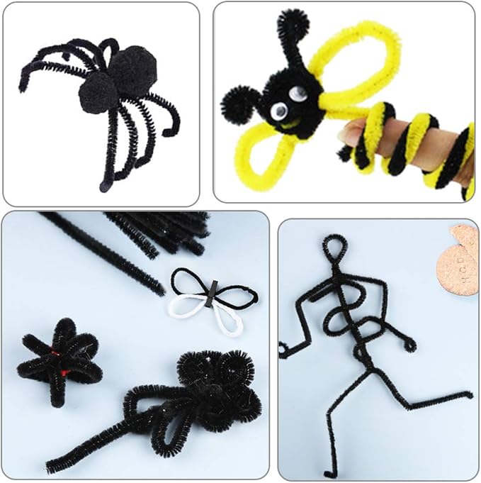 100Pcs Pipe Cleaners, Pipe Cleaners Craft, Chenille Stems Creative Craft Pipe Cleaners for Festivals Decorations, Crafting Pipe Cleaners, Craft Supplies for Home DIY Handcraft Arts/Black