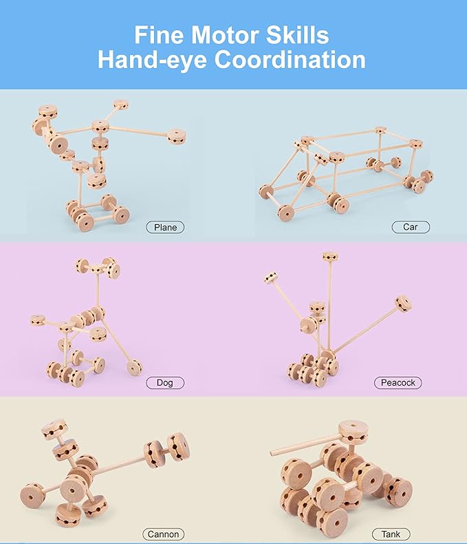 Wooden Building Blocks for Kids Ages 4-8, STEM Preschool Learning Toys for Children, Educational Creative Construction Gift for Boys and Girls, 60 Pcs