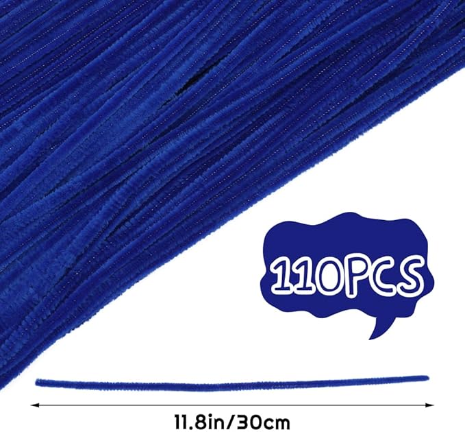 110 Blue Pipe Cleaners - Chenille Stem Craft Supplies for Arts and Crafts Projects