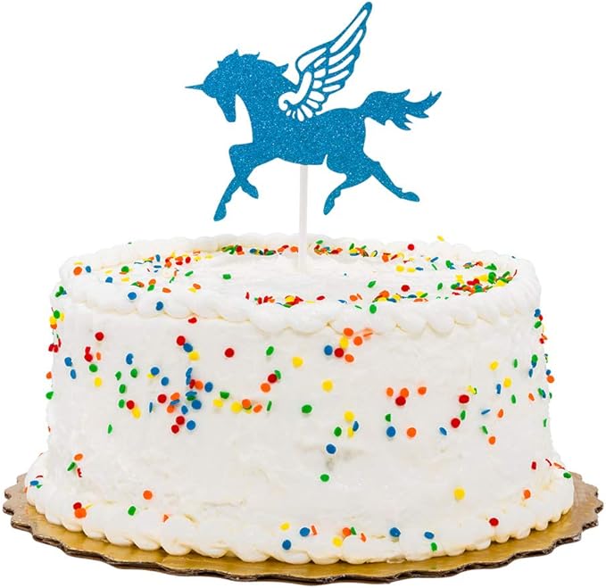 Restaurantware Top Cake 6 X 4.3 Inch Cake Toppers 10 Sturdy Cake Topper Inserts - Unicorn Design With Glitter Detail Blue Paper Cake Decoration For Birthdays Baby Showers And Weddings
