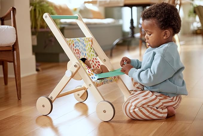 LOVEVERY | The Buddy Stroller | Wooden Toy Doll Stroller for Pretend Play, Ages 12 Months+