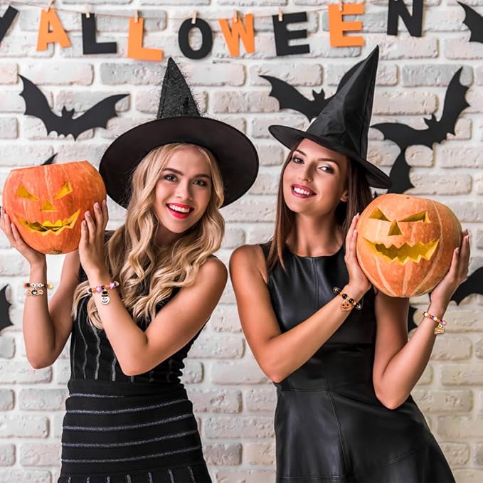 12pcs Halloween Bracelets for Kids, Halloween Party Favors Bead Bracelets and Charms Set Trick or Treat for Boys Girls Halloween Goodie Bag Fillers