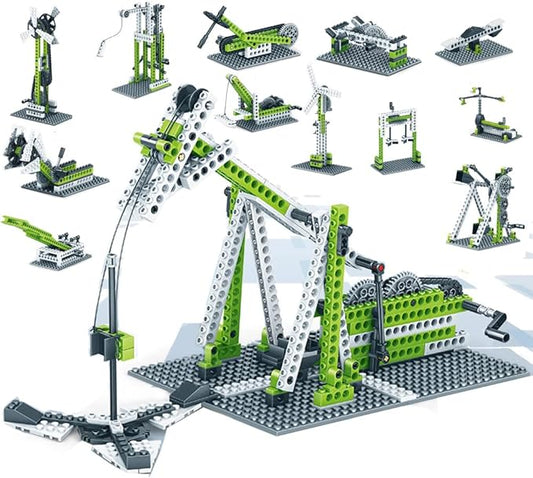 STEM Mechanics Gears Construction Kit 13 Models in 1, Motion Essential Set, Ferris Wheel/Merry-go-Round/Seesaw/Crane/Windmill Engineering Science Education Building Kit