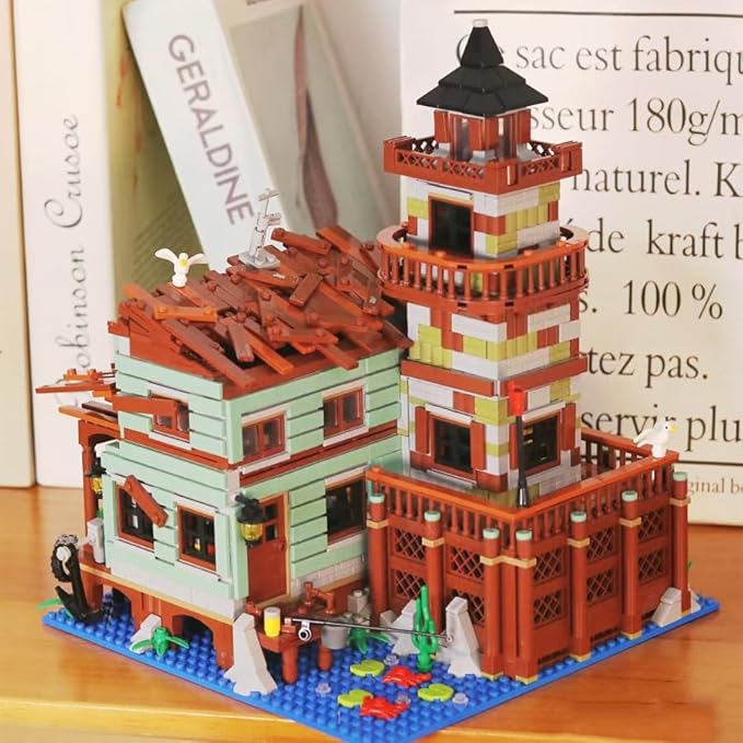1881PCS Fishing Village Wood Cabin mini Building Blocks Toys with Led Lighting,Creative Ideals Fishing House Building Sets, Best Choice for 6+ Boys, Girls or Adults(Not Compatible with Lego)