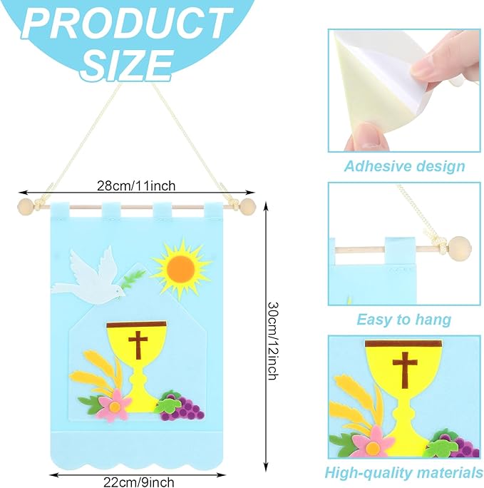 12 Set First Communion Banner Craft Kit Felt Holy 1st Communion Banner Church and Sunday School Crafts for Kids DIY Craft Supplies Decor, 9 x 12 Inches(Vibrant Color)