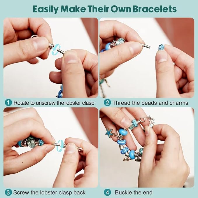 Charm Bracelet Making Kit, Kid Jewelry Making Kit for Girls 8-12, Unicorn Craft Kits for Teen Girls Toys Ages 3-10 Years Old Girl Gifts Trendy Stuff Birthday Christmas Gift with Initial Jewelry Box- K