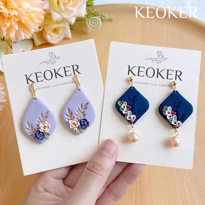 KEOKER Leaves Clay Stamps - 7 Shapes Clay Cutters for Polymer Clay Jewelry Making, Work with Polymer Clay Cutter, Leaves Polymer Clay Cutters for Earrings, Polymer Clay Stamps and Molds