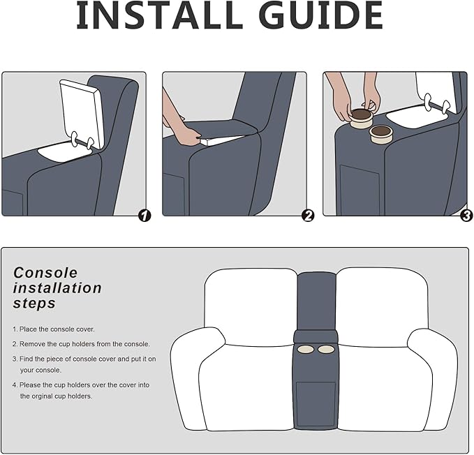 molasofa Leather Like Additional Recliner Console Cover for Reclining Loveseat Covers Stretch Jacquard Middle Console Cover for Recliner Couch and Sofa Dark Black