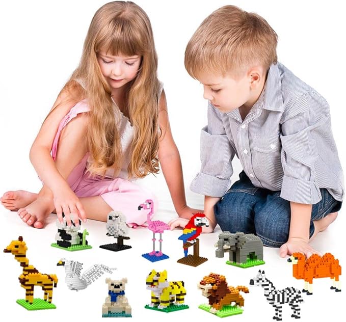12 Packs Mini Forest Animals Building Blocks Toys Party Favors for Kids,STEM Educational Brick Kits,Goodie Bags, Classroom Prizes, Birthday Valentines Easter Gifts for Kids Boys Girls 1347PCS