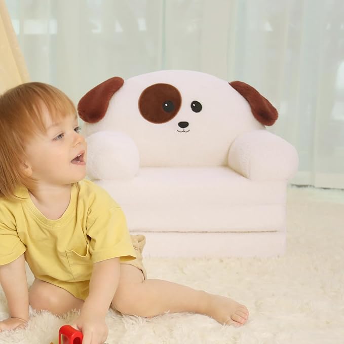 MOONBEEKI Comfy Toddler Chair, Kids Couch Fold Out to Lounger, Foldable Baby Sofa Plush for Girl and Boy Age 18 Months and Up (Charlie Dog)