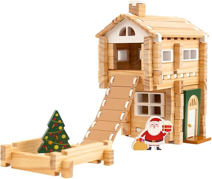 Jovi-mindly Dream House Building Blocks Set Wooden Blocks Toys (107 pcs) with Door and Windows, Educational Classic Wooden Blocks for Toddlers Ages 3+ Boys and Girls Aged,FSC Certified