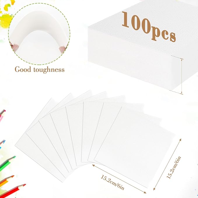 100PCS 6x6 Watercolor Paper Bulk, 140lb/300g Cold Press Thick Water Color Paper Pad for Kid Child Adult, White Art Paper for Drawing Painting Markers Gouache, Textured Cotton Paper Sheets