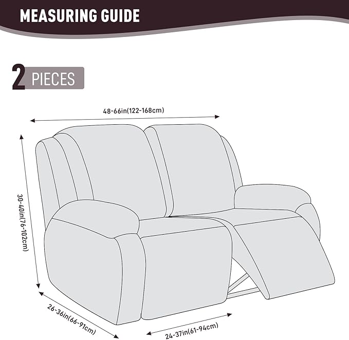 KinCam Recliner Covers, Stretch Reclining Chair Covers, Recliner Sofa Slipcovers Stripe Jacquard Recliner Couch Covers Furniture Protector Covers for Pet Kid (2 Seater, Light Coffee)