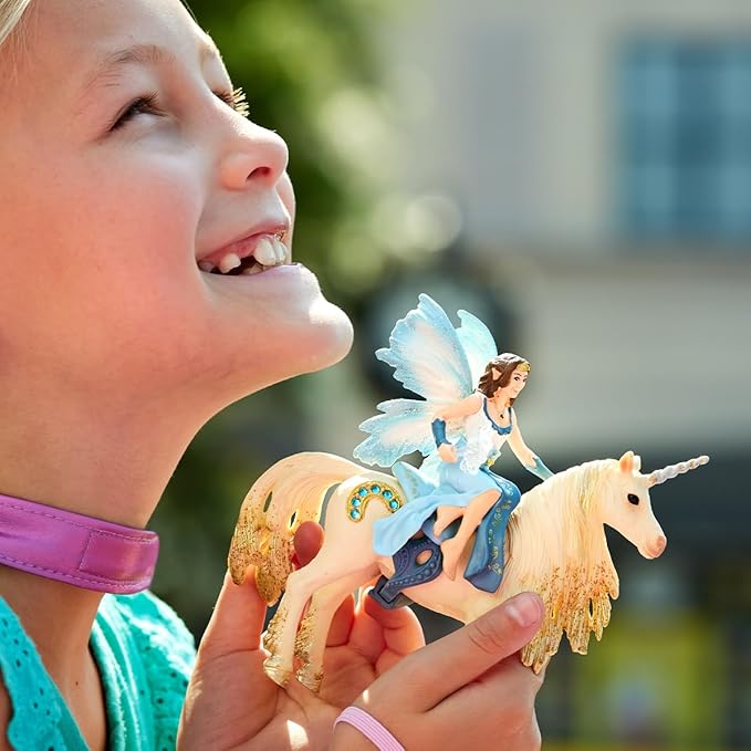 Schleich Bayala Mermaid Eyela Doll with Golden Unicorn 4pc. Figurine Playset - Featuring Bold and Glitter Details, Highly Durable and Fun Imaginative Toy for Boys and Girls, Gift for Kids Ages 5+