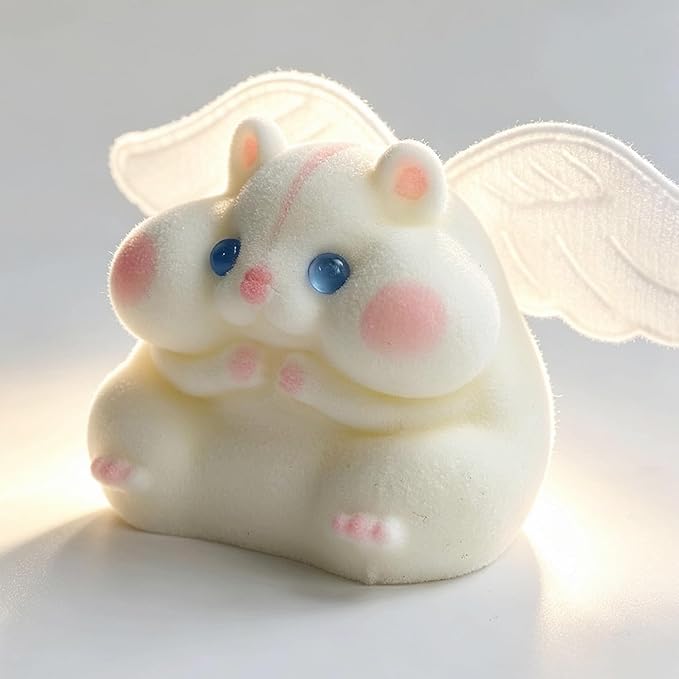 Handmade Taba Squishy Hamster Toy, Cute Squishy Hamster Fidget Toy, Soft Silicone Mochi Furry Toy, Stress Relief Gift for Adults & Kids (White Angel)