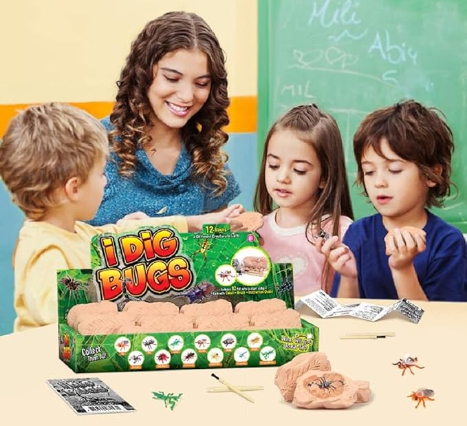 TRADE Big Bug Fossil Dig Kit - STEM Science & Educational Toys -Dig Up 12 Real Bugs Fly Ant Scorpion Lady Beetle Locust Cockroach Bumble Bee Cicada Dragonfly Cricket Praying Mantis Multicolored