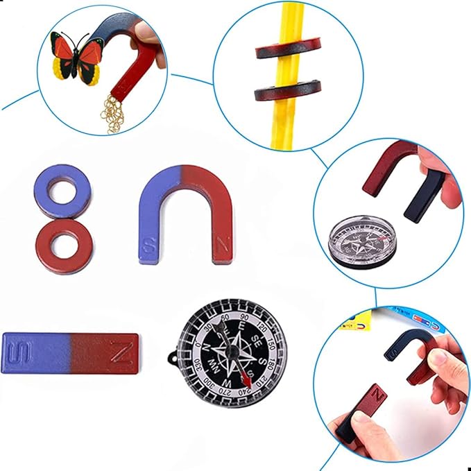 Magnet Science Kit, Magnetic Experiments Games Physical Mechanics Teaching Tools Equipment Compass Aids DIY Magnets Set Stones Mutual Attraction Decompression Toy Free Combination Office Stress Toy