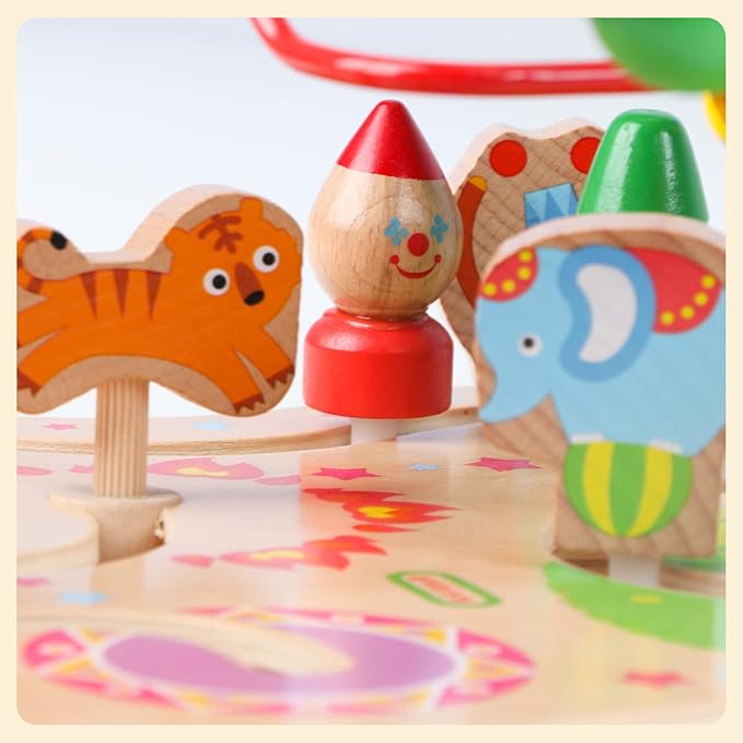Joqutoys First Bead Maze Toy for Toddlers 1-3(Large), Wooden Colorful Circus Roller Coaster Circle Toys for Babies - Bead Maze Activity Cube Educational Toys First Birthday Gifts for Boys Girls