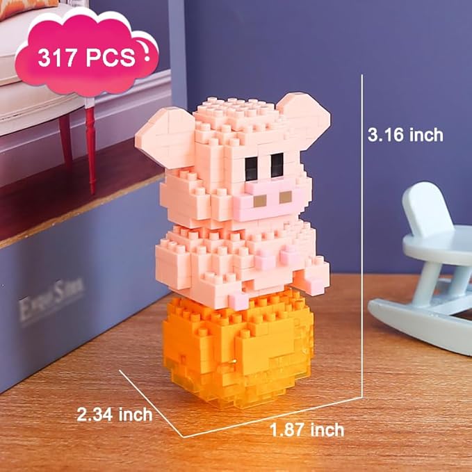 12 Mini Animals Building Blocks Sets Building Block Party Favor for Kids Small Zodiac Animals Pets Horse Dog Monkey Tiger Rabbit Dragon STEM Educational Toys for Boys Girls(Pig)