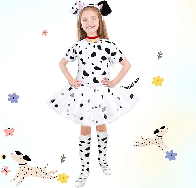 101 Days of School Dalmatian Costume Include Headband Choker Tail Tutu Skirt Knee Socks and Felt Stickers