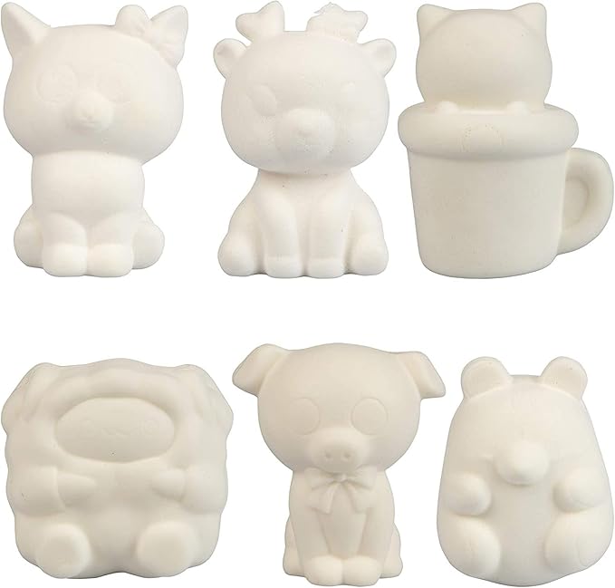 SCS Direct DIY Jumbo Animal Squishies 3.5" -6" (12pc) & Fabric Paint (12 Bottles) Combo Pack- White Kawaii Slow Rising Squishy Toys for Drawing, Painting, Decorating - Scented Stress Relief Craft