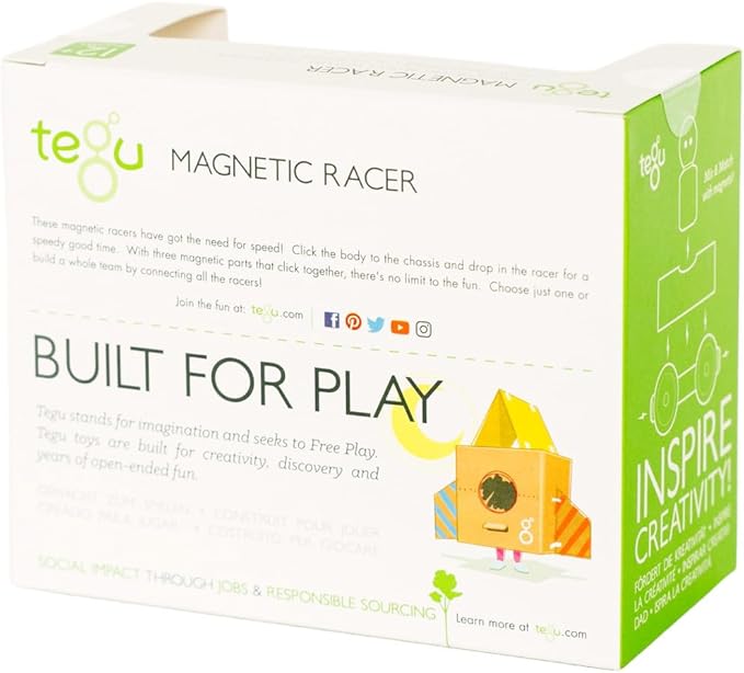 3 Piece Tegu Magnetic Racer Building Block Set, Poppy