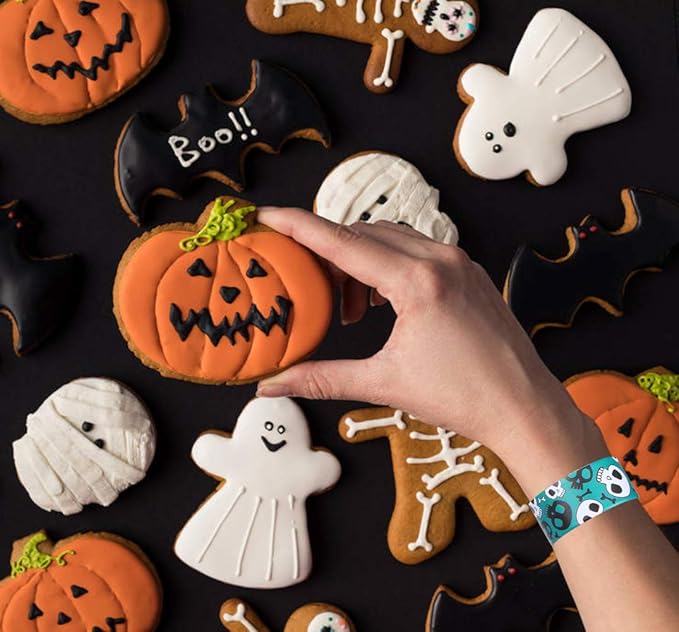 VEYLIN 48 Pieces Halloween Slap Bracelets for Kids, 12 Styles Snap Bracelets Bulk Halloween Giveways for Kids Slap Bracelets Party Favors