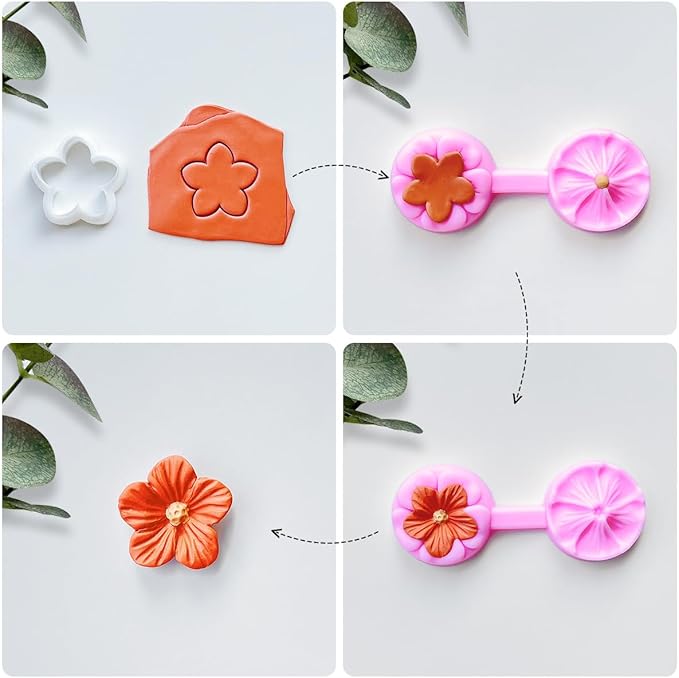 Keoker Flower Petal Clay Cutters - Polymer Clay Cutters for Earrings Making, 4 Shapes with Polymer Clay Petal Press Mold, Clay Cutters for Polymer Clay Jewelry (C)