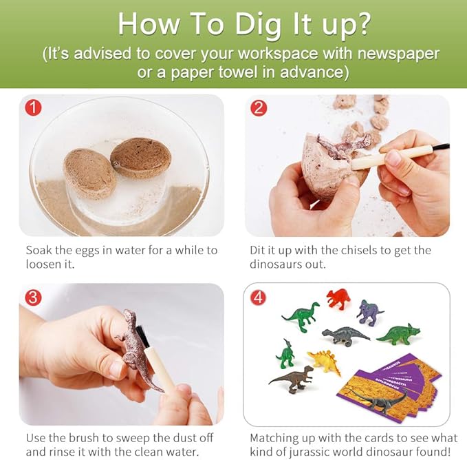 XXTOYS ππ’π§π¨ ππ π ππ’π ππ’π, Dig a Dozen Dinosaur Eggs Excavation Kits with 12 Unique Dinosaur Toys, Dinosaur Dig for Kids, Easter Party Archaeology Paleontology Educational Science STEM Gift