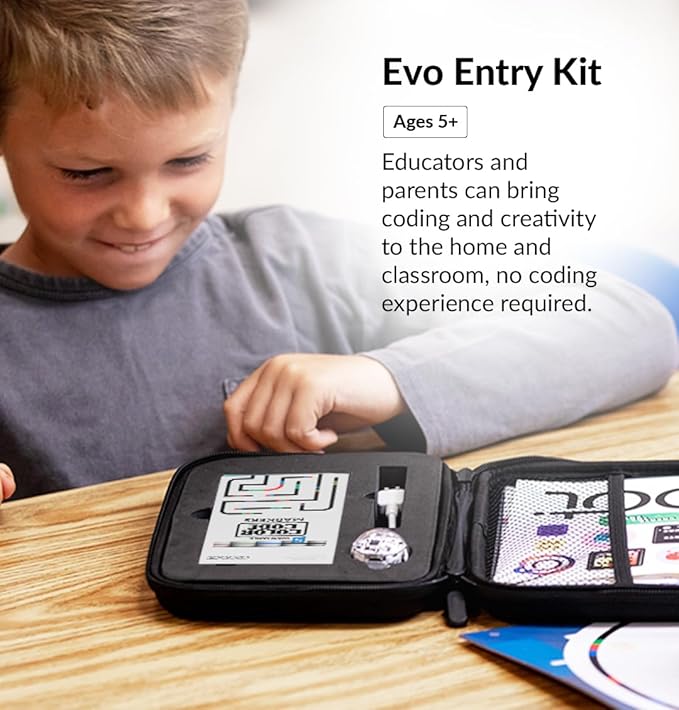 Evo Entry Kit: Interactive Coding Robot, Kids Ages 5+, Includes Color Code Markers, Charging Cable, Zip Case, Access to 700+ STEM Lessons - Educators & Parents, No Coding Experience Required