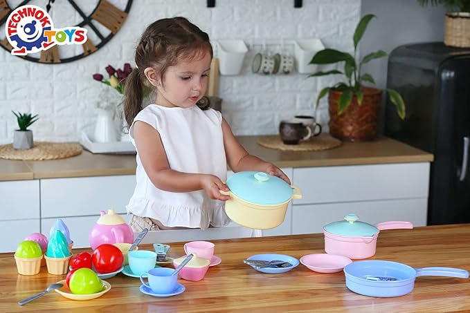 TECHNOK Kids Play Kitchen Accessories - 49 Pcs Play Dishes Cookware Set - Large Toy Pots and Pans for Kids Kitchen Pretend Dishes - Play Food Set - Cooking Utensils - Toy Cooking Set for Girls Boys 3+