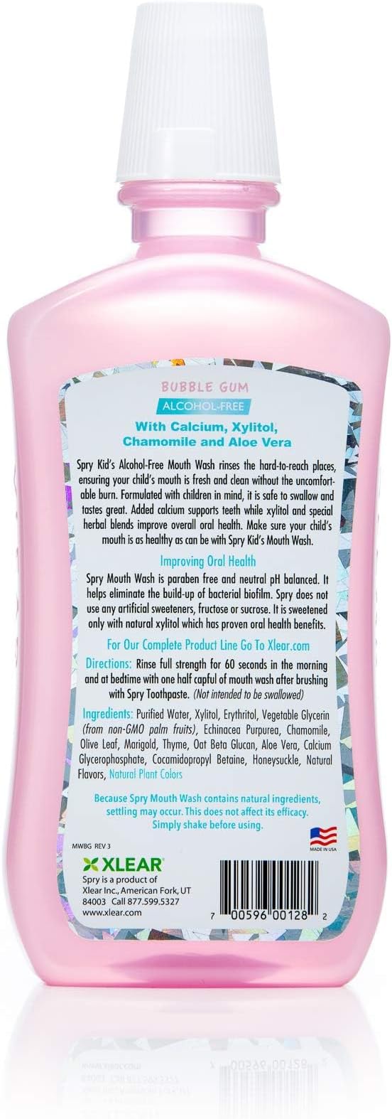 Spry Xylitol Mouthwash Fluoride Free with Enamel Support, Gentle, Natural Bubble Gum - 16 fl oz (Pack of 1)