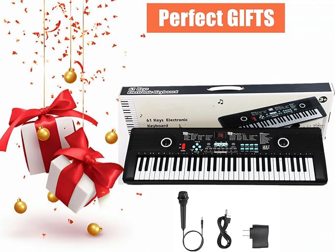 Keyboard Piano 61 Key Music Electric Piano For Kids Beginner W/Dual Speaker Microphone Portable Digital Piano Birthday Christmas Gifts