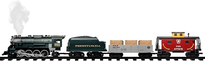 Lionel Battery-Operated Pennsylvania Flyer Freight Toy Train Set with Bluetooth, Locomotive, Train Cars, & Track with Authentic Train Sounds, Lights, & Water Vapor Smoke Effects for Kids 4+