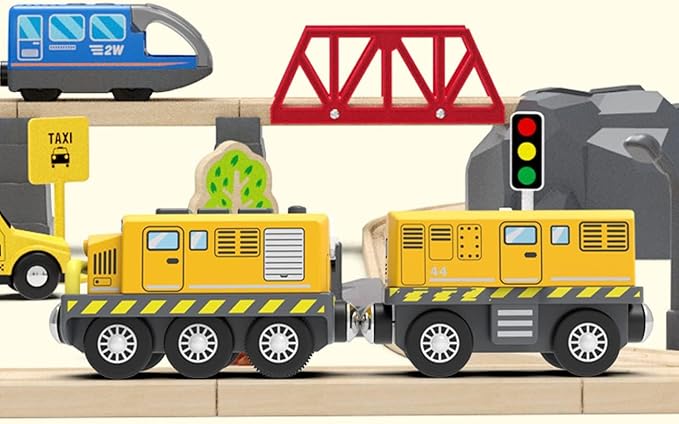 Wooden Train Track Accessories Battery Operated Locomotive Train, Motorized Train for Toddlers with Magnetic Connection