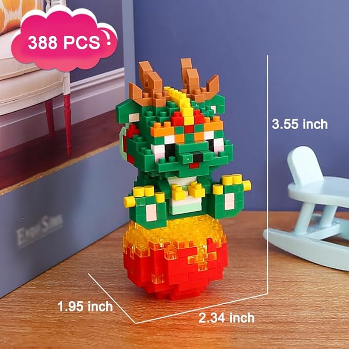 12 Mini Animals Building Blocks Sets Building Block Party Favor for Kids Small Zodiac Animals Pets Horse Dog Monkey Tiger Rabbit Dragon STEM Educational Toys for Boys Girls(Dragon)