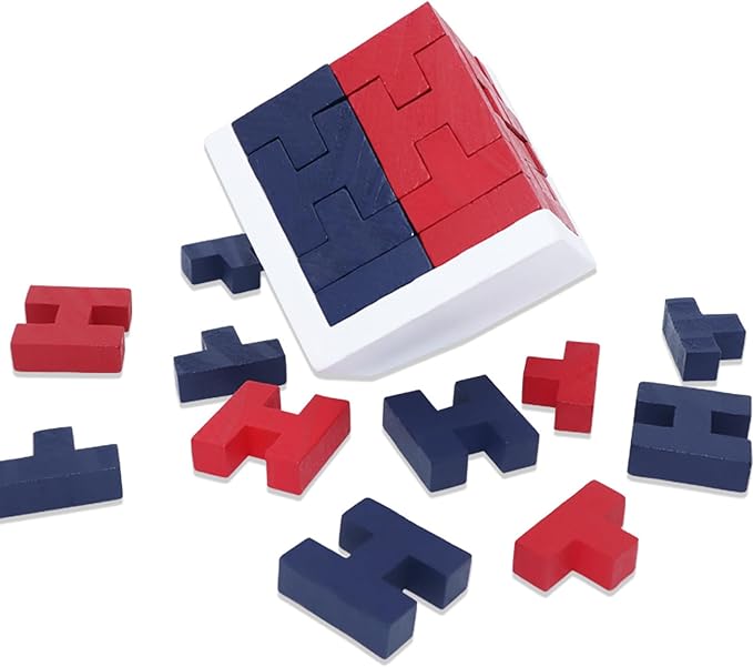 Wooden Brain Teaser Puzzle Cube Easter Basket Stuffers Wooden Puzzles T-Shaped Jigsaw Logic Puzzle Educational Toy for Kids and Adults by AHYUAN (Red and Black)