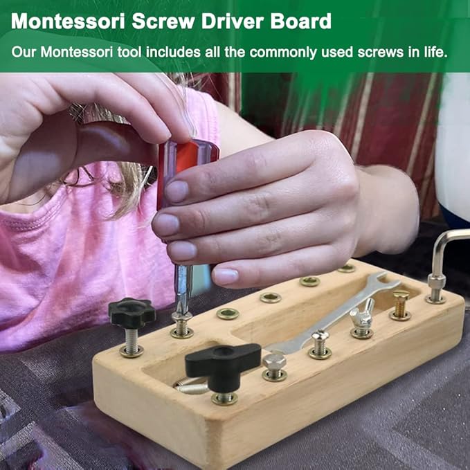 Montessori Screwdriver Board Set, Wooden Montessori Toy Tool for 3 4 5 Year Old Kids, Educational Screw Board Sensory Learning Toys STEM Fine Motor Skills Toys