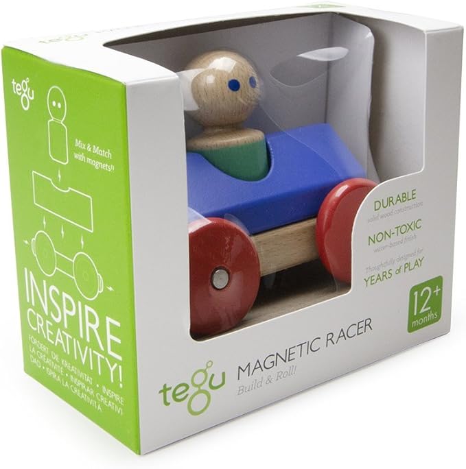 3 Piece Tegu Magnetic Racer Building Block Set, Blue Big Top