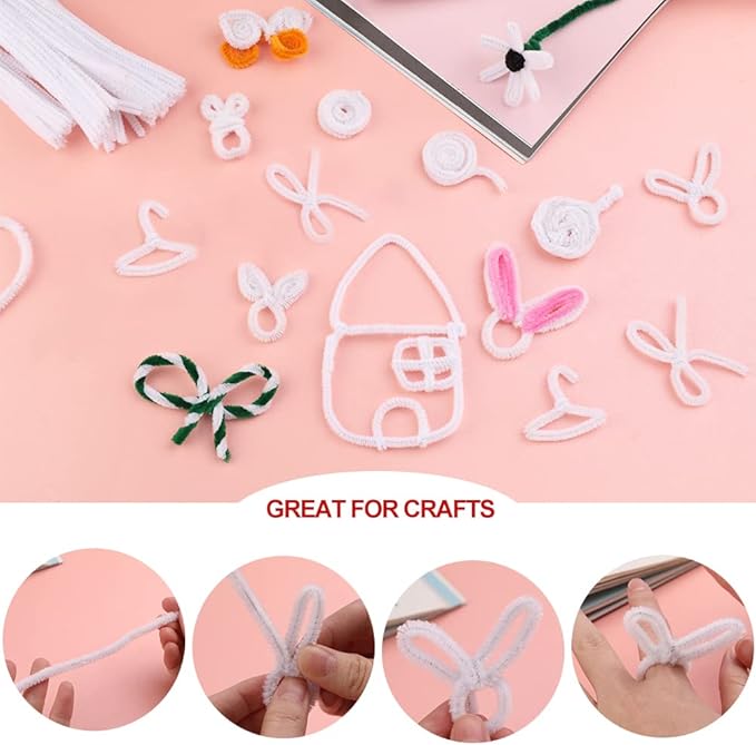110 White Pipe Cleaners - Chenille Stem Art Supplies for Crafts and Decoration