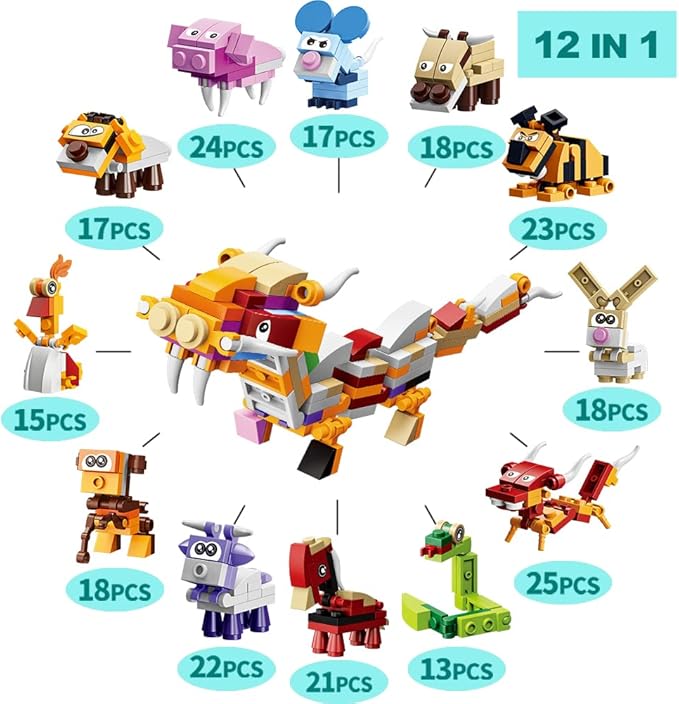 12Pcs PreFilled Easter Eggs with Animals Building Blocks, 12 in 1 Egg Surprise Toys Set for Kids Egg Hunt, Basket Filler and Stuffers, Party Favors, Classroom Prize Toys