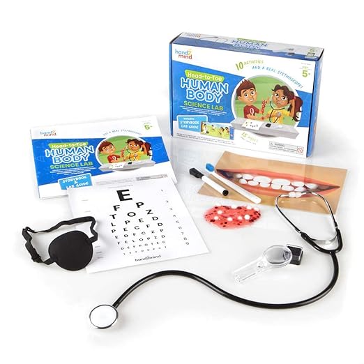 hand2mind Head to Toe Human Body Science Kit, Slime Kit, STEM Kit for Kids, Includes Kids Stethoscope That Works, Human Body Learning, Human Anatomy for Kids, Kids Doctor Kit, Homeschool Supplies