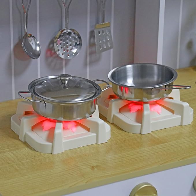 Wooden Toddlers Kitchens Playsets with 6pcs Cooking Kitchen Sets|Kids Play Kitchens with Cooking Pans,Pots,Stove&Sink|Mini Baby Kitchen Toys with Lights&Sounds for Kids Ages 1+Boys Girls…