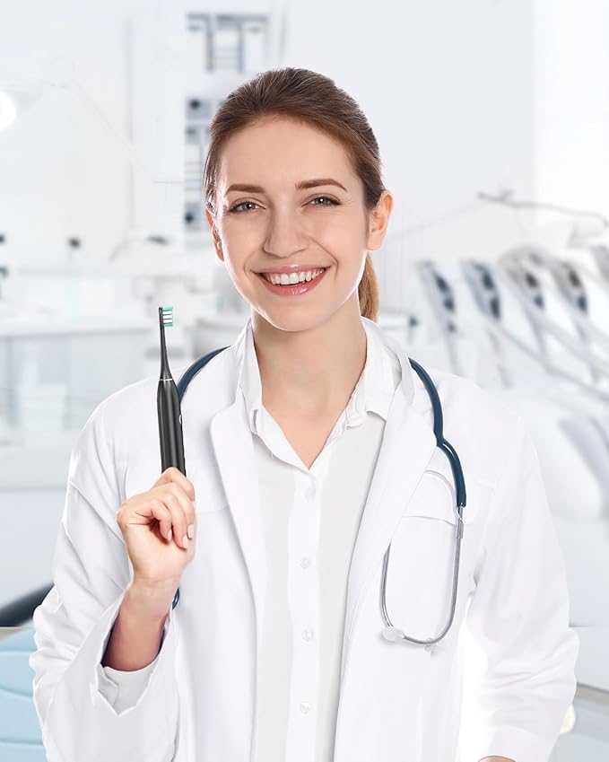 Rtauys S5 Sweeping Electric Toothbrush - Rechargeable Electric Toothbrushes with 8 Heads, Power Electric Toothbrush with Holder, 2.5 Hours Charge for 45 Days Battery Life - Black