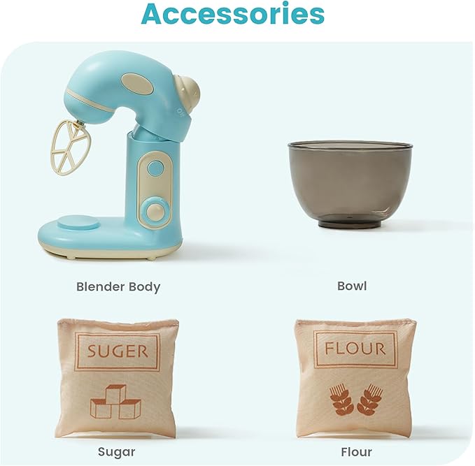 ROBOTIME Pretend Play Kitchen Appliances Toy, Toy Food for Kids Mixer Toy with Realistic Light and Sounds, Play Kitchen Accessories Set for Kids Ages 3+, Pretend Kitchen Toys for Boys and Girls