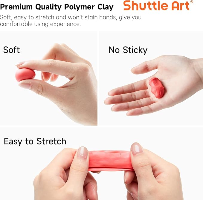 Shuttle Art 117 PCS Small Block Polymer Clay Kit, 95 Unique Colors & Extra Basic Colors, 5 Modeling Clay Tools, Non-Toxic, Non-Sticky, DIY Art Craft Gift for Kids Beginners