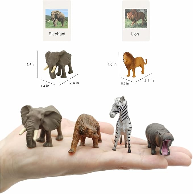 Small Montessori Animal Figures with Flash Cards, Realistic Animal Figurines Toys, Montessori Materials Homeschool Preschool Science Educational Matching Game for Toddler Kids (Zoo)