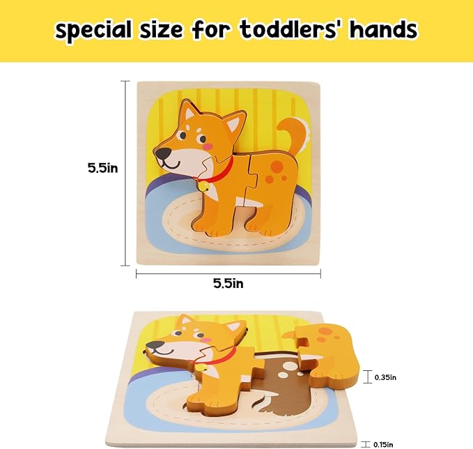 Wooden Toddler Puzzles for 1,2,3 Years, 5-Pack Animal Shape Puzzles for Kids 2-4, Montessori Educational Learning Toy Birthday Gifts for Boys and Girls