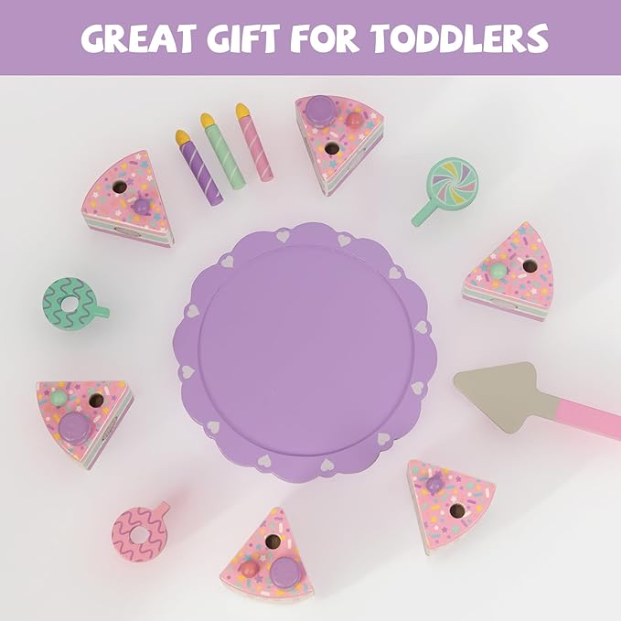 Toddler Cake Toys for Toddlers 1-3,Wooden Pretend Play Food Fake Birthday Cake,Tea Party Learning Kitchen Gift Toy for Boys Girls (Cookies Cake)